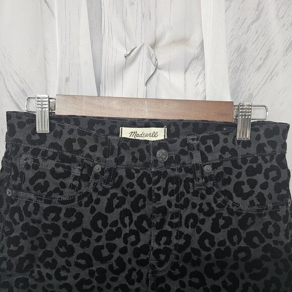 Madewell Jeans Black Leopard Velour Flocked Mid Rise Punk Goth Skinny 26 - Picture 2 of 12